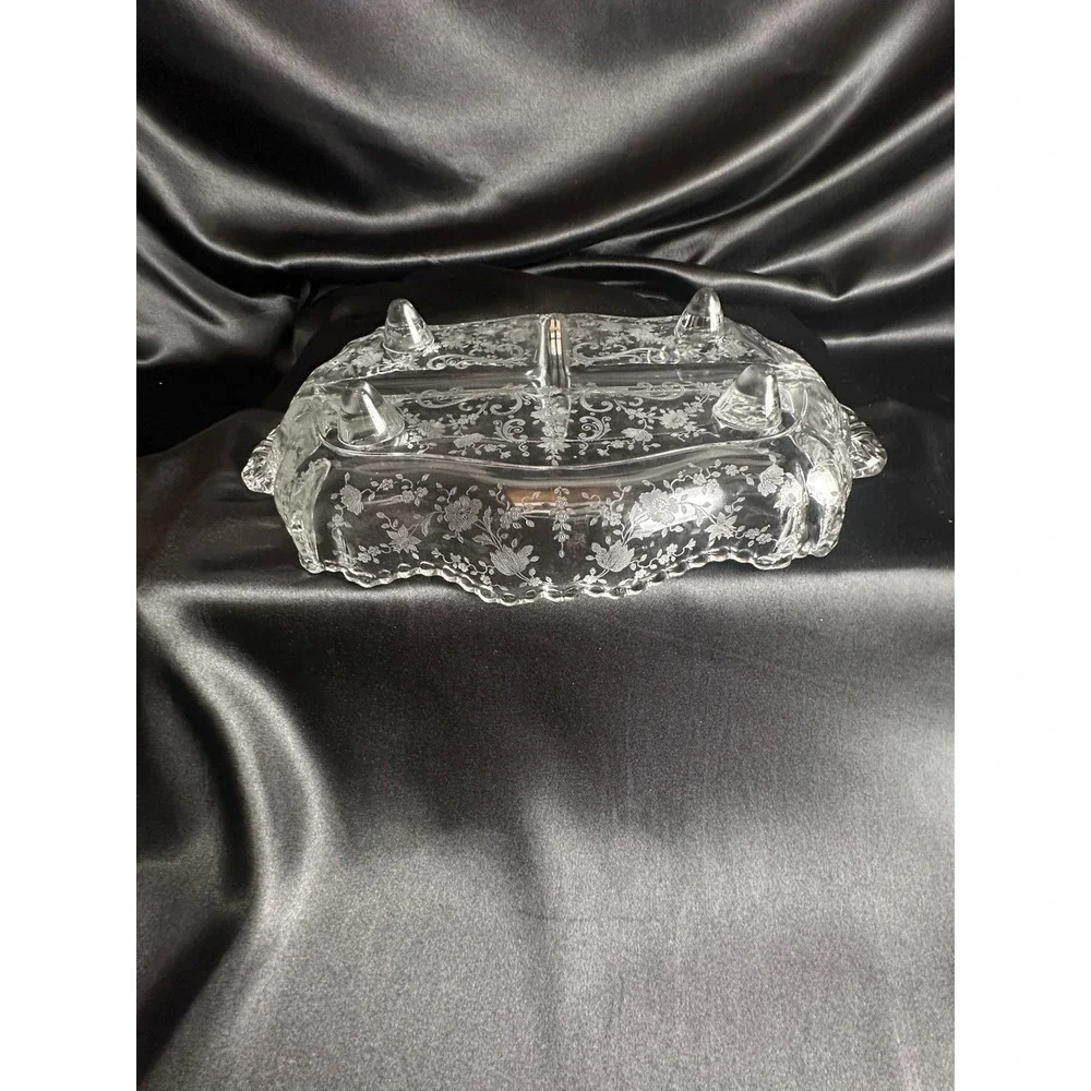Cambridge Diane Etched Crystal 3 Part Relish Dish 4 Footed 12.5